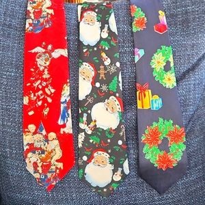 Lot of 3 Christmas neckties Santa wreath Hallmark